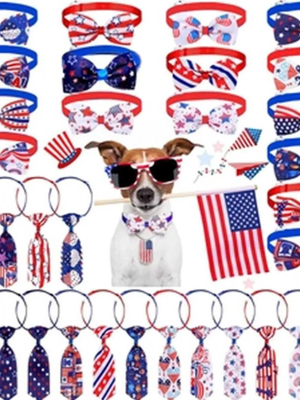 Bow Tie Necktie Set Independent Day July Fourth USA Flag Stars Dog Cat 7